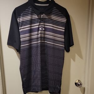 Oakley Men’s Performance Golf Polo Shirt – Size Large – Black / Grey Stripe – SP